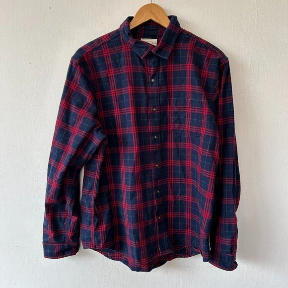Hope & Henry Flannel Shirt Mens Large Blue Plaid Collared - Picture 1 of 6
